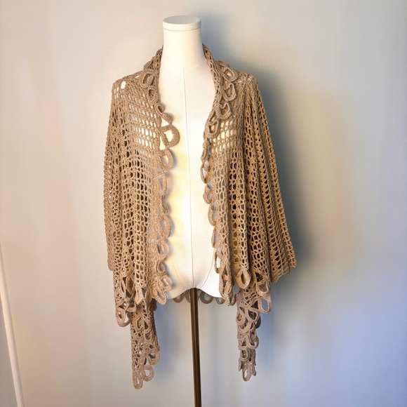 Roaman's Sweaters - Roamans Crochet Lace Starburst Cardigan 3/4 Bell Sleeve Sz 12